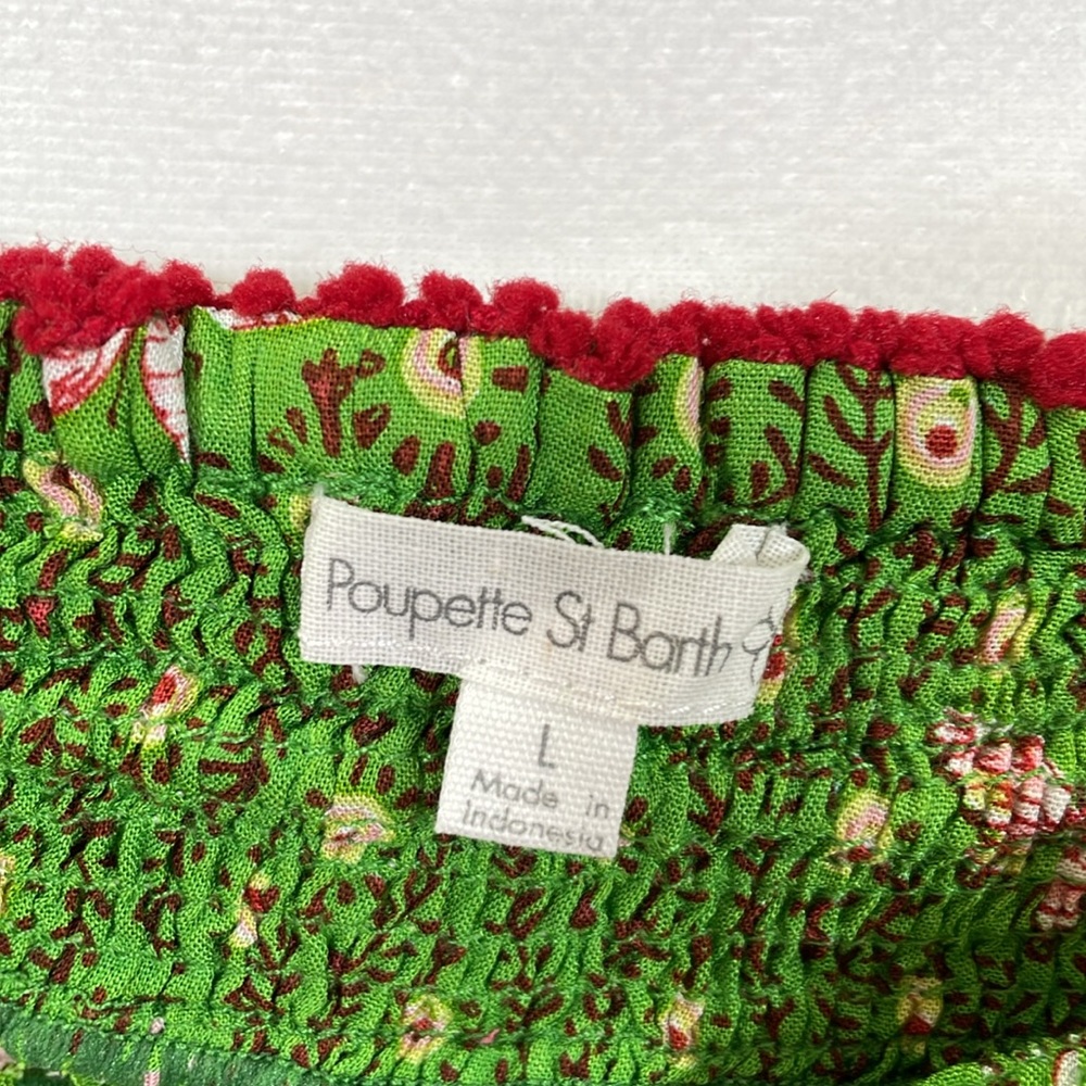 Poupette St Barth Boxer Lulu Shorts Size L Green Floral Pink Fringe Trim EUC - Picture 3 of 11